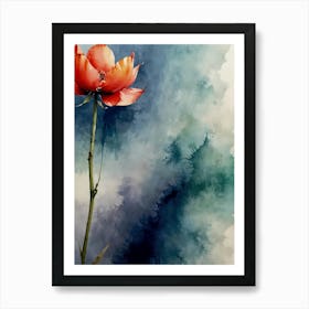 Single Red Flower Watercolor Painting Art Print