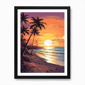 Fort Lauderdale Beach Florida With The Sun Set, Vibrant Painting 3 Art Print