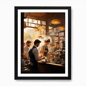 A Busy Cafe Scene Captured In Impressionist Style Barista Bustling Amidst The Morning Rush Meticul (7) Art Print