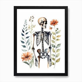 Floral Skeleton Watercolor Painting (15) Art Print