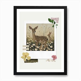 Scrapbook Deer And Rabbits Fairycore Painting 4 Art Print