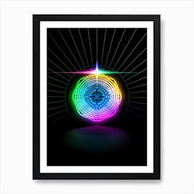 Neon Geometric Glyph in Candy Blue and Pink with Rainbow Sparkle on Black n.0127 Art Print