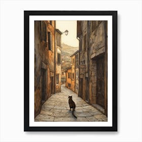 Painting Of Florence With A Cat In The Style Of Renaissance, Da Vinci 3 Art Print