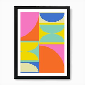 Cute Bright Colorful Geometric Shapes in Pink Orange Yellow Blue Art Print