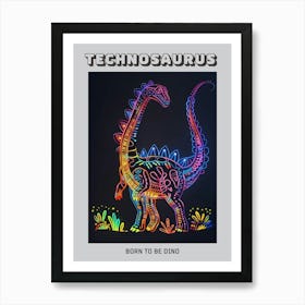 Dinosaur Neon Outlines 3 Poster Art Print