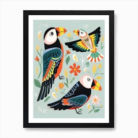 Folk Style Bird Painting Puffin 6 Art Print
