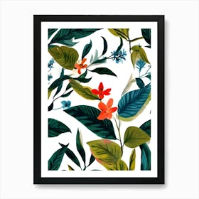 Seamless Pattern With Flowers And Leaves Art Print