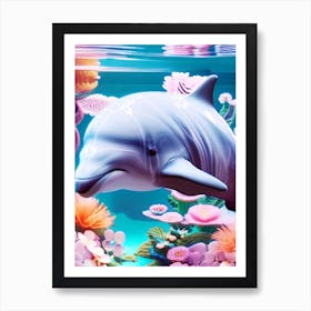 Dolphin In The SeaFloral Art Print