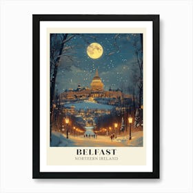 Belfast Northern Ireland Winter Night Travel Poster Art Print