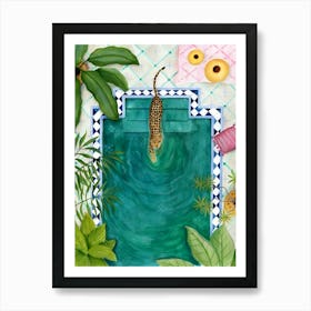 Leopard In The Pool Art Print