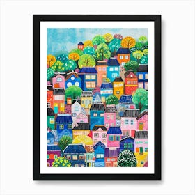 Colourful Kitsch Cityscape 3 Art Print