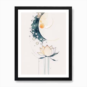 Lotus And Moon Symbol Minimal Watercolour Art Print