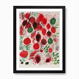 Red Kiwi Fruit Drawing 3 Art Print