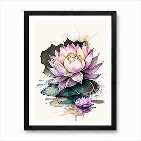 Blooming Lotus Flower In Pond Graffiti 3 Art Print