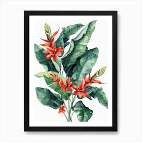 Tropical Leaves And Flowers Art Print