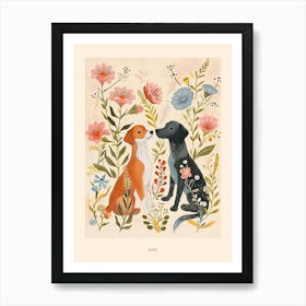 Folksy Floral Animal Drawing Dog 3 Poster Art Print