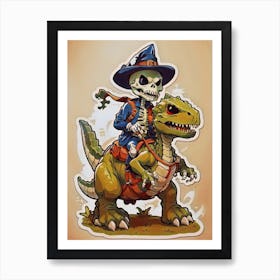 Funny Cowboy Skull Dinosaurus Art Print