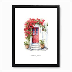 Santorini, Greece   Mediterranean Doors Watercolour Painting 7 Poster Art Print