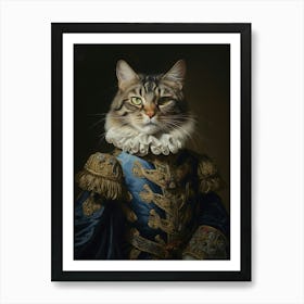 Cat In Medieval Blue Clothing Art Print