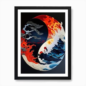 Fire And Water 4, Yin and Yang Japanese Ukiyo E Style Art Print