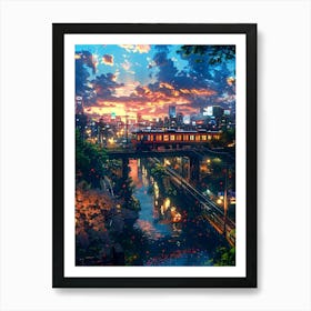 Train City At Sunset Art Print