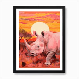 Rhino In The Wild Pink & Orange 2 Art Print