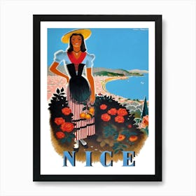 Nice, Woman With Flowers, France Art Print