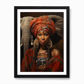 African Woman With Elephant Art Print