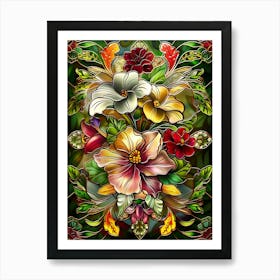 Colorful Stained Glass Flowers 6 Art Print