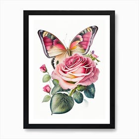 Butterfly On Rose Flower Decoupage 1 Art Print