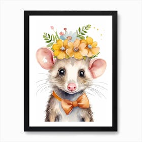 Baby Opossum Flower Crown Bowties Woodland Animal Nursery Decor (19) Result Art Print