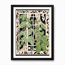 B&W Plant Illustration Pothos 1 Art Print