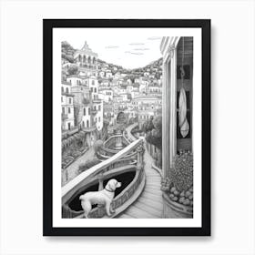 Drawing Of A Dog In Tivoli Gardens, Italy In The Style Of Black And White Colouring Pages Line Art 01 Art Print