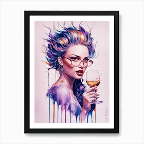 Watercolor Lady With A Glass Of Wine Art Print