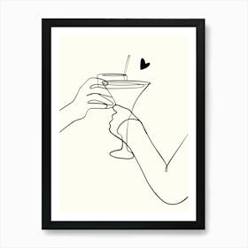 Valentine'S Day Cocktail Monoline Hand Drawing Aesthetic Illustration Art Print