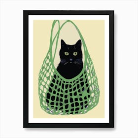 Black Cat In A Green Bag Art Print