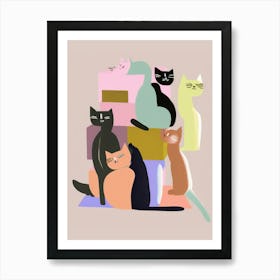 Stack Of Cats Painting Art Print