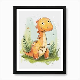 Cute Cartoon Dinosaur Illustration 1 Art Print