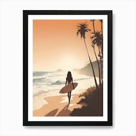 Surfer Girl On The Beach Art Print