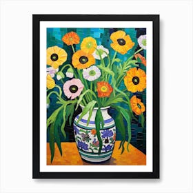 Flowers In A Vase Still Life Painting Cosmos 4 Art Print