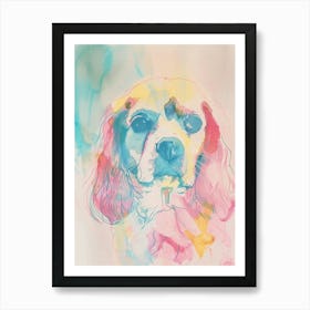Cavalier King Charles Spaniel Dog Pastel Line Painting 1 Art Print