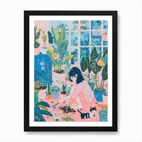 Girl Gardening Lo Fi Kawaii Illustration 4 Art Print