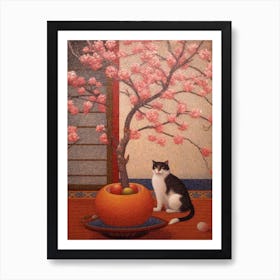 Magnolia With A Cat 3 Pointillism Style Art Print