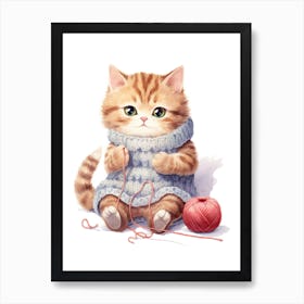 Kawaii Cat Drawings Knitting 1 Art Print