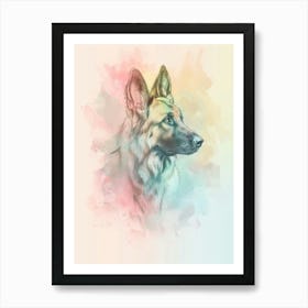 German Shepherd Pastel Watercolour Line Drawing 4 Art Print