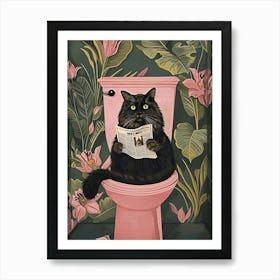 Cat on the Toilet Cute Bathroom Art Print