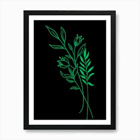 Green Leaves On Black Background Art Print