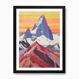 Gasherbrum China 1 Colourful Mountain Illustration Art Print