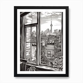 Window View Of Toronto Canada   Black And White Colouring Pages Line Art 2 Art Print