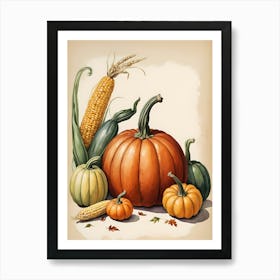 Holiday Illustration With Pumpkins, Corn, And Vegetables (13) Art Print
